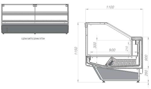 Витрина холодильная кубическая KIFATO Берлин 2500х1125х1150 СТ